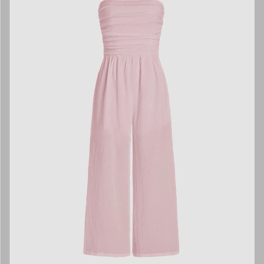 Chic Pink Strapless Jumpsuit with Wide-Leg Pants